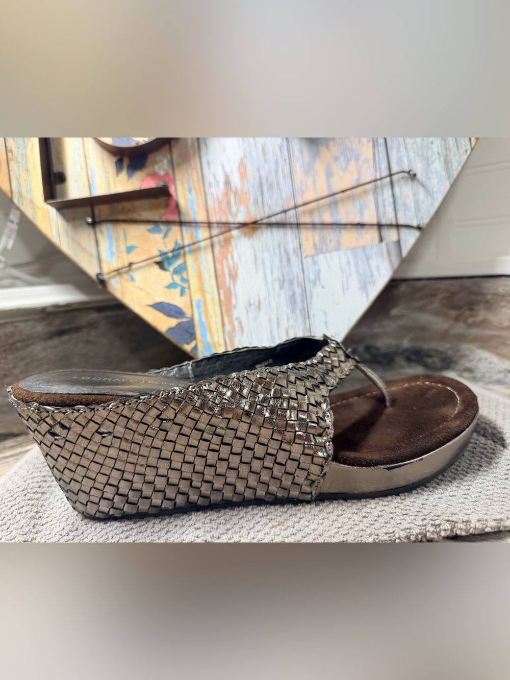 Donald J. Pliner Metallic Bronze Woven Wedge Slides